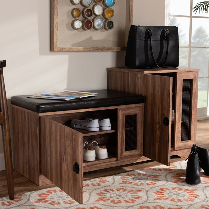 Bench With Storage Compartment Seating 90 Cm Hall 2 Doors Pine