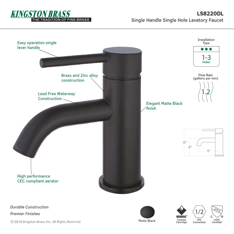 Kingston Brass Concord Single Hole Bathroom Faucet With Drain