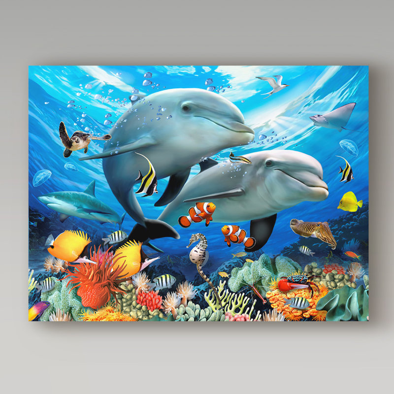 Trademark Art Smiling Dolphins Acrylic Painting Print On Wrapped