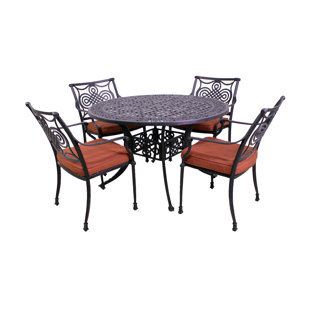 Go to store & view more images Laux 5 Piece Dining Set with Sunbrella Cushions by Bloomsbury Market