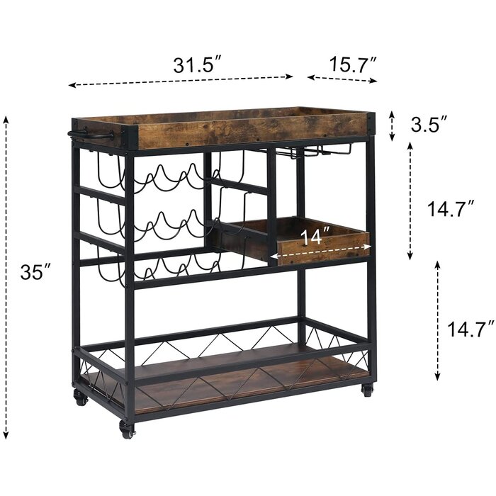 17 Stories Galynn Wood Bar Cart & Reviews | Wayfair