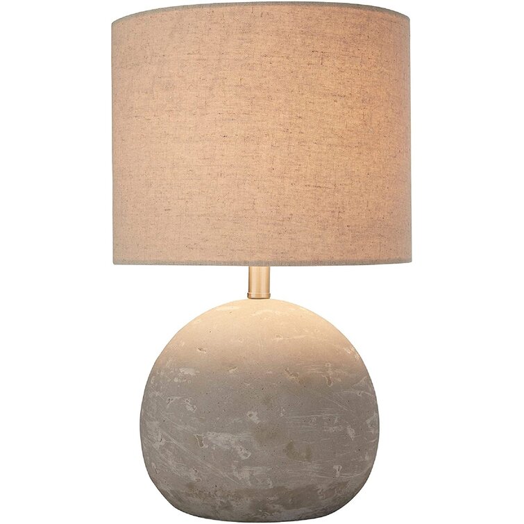10 x 10 x 16 Inches Brushed Nickel Stone & Beam Industrial Decor Round Concrete Table Desk Lamp With Light Bulb and Brown Shade