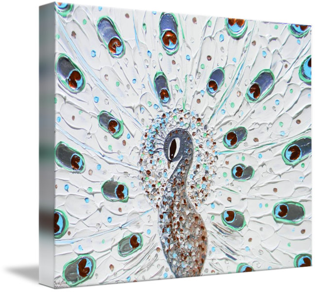 Bungalow Rose Graceful White Peacock Acrylic Painting Print On