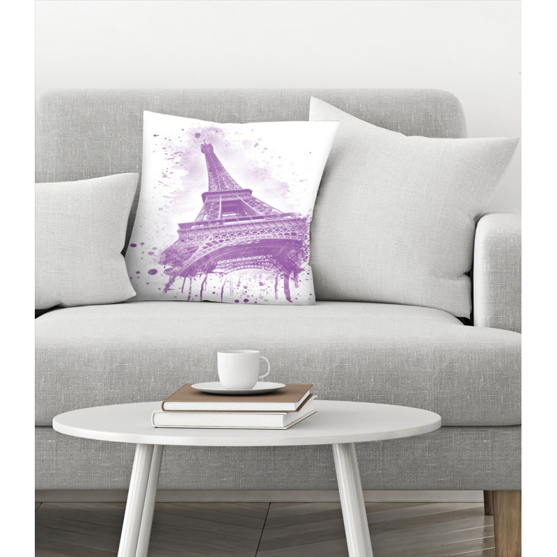 East Urban Home Melanie Viola Watercolor Eiffel Tower Throw Pillow