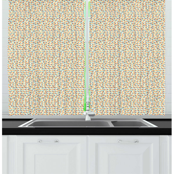 East Urban Home Yellow Brown Colorful Polka Dots In Retro Design On A Plain Background Kitchen Curtain Wayfair