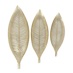 3 Piece Metal Decorative Leaf Accent Tray Set