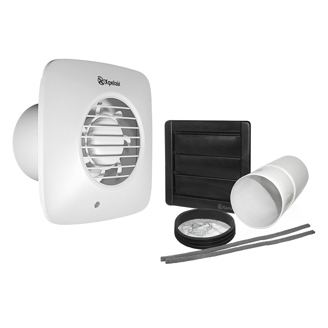 Xpelair DX100PS Pullcord Square Extractor Fan with Wall Kit - 93027AW