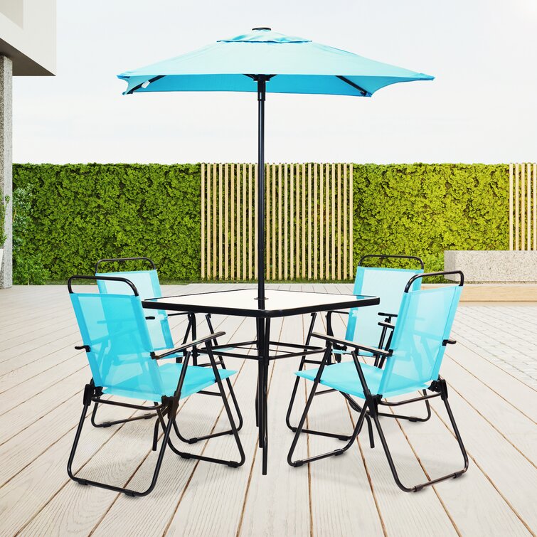 Outsunny 4-Piece Steel Folding Table Set with Umbrella Outdoor Patio  Furniture - Walmart.com