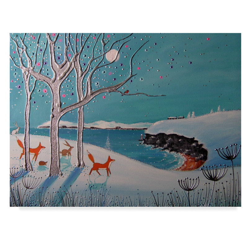 Trademark Art Winter Foxes Orange Watercolor Painting Print On