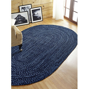 Blue Braided Rugs You Ll Love Wayfair Chenille Reverible Tweed Braided Navy Smoke Blue Indoor Outdoor Area Rug
