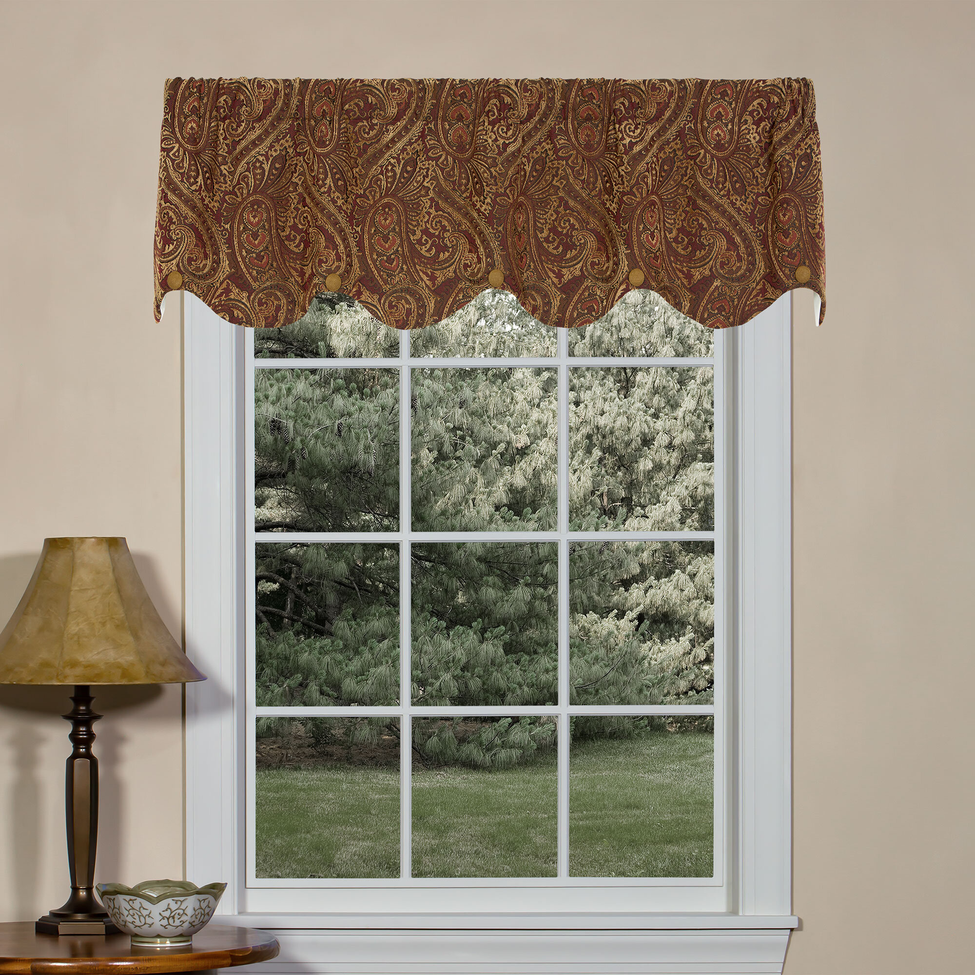 Thomasville At Home Erin Paisley Scalloped 66 Window Valance In Brown Burgundy Reviews Wayfair