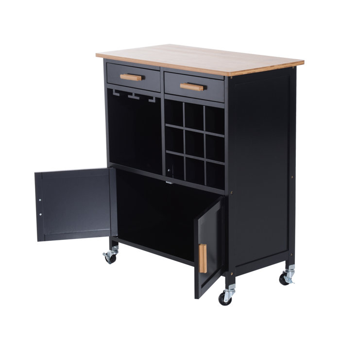 Winston Porter Hilyard Portable Trolley Kitchen Cart With Bamboo