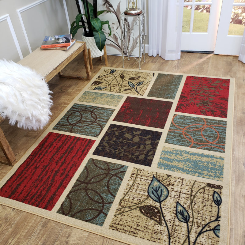 Andover Mills Beauchamp Square Patchwork Beige Red Green Area Rug Reviews Wayfair