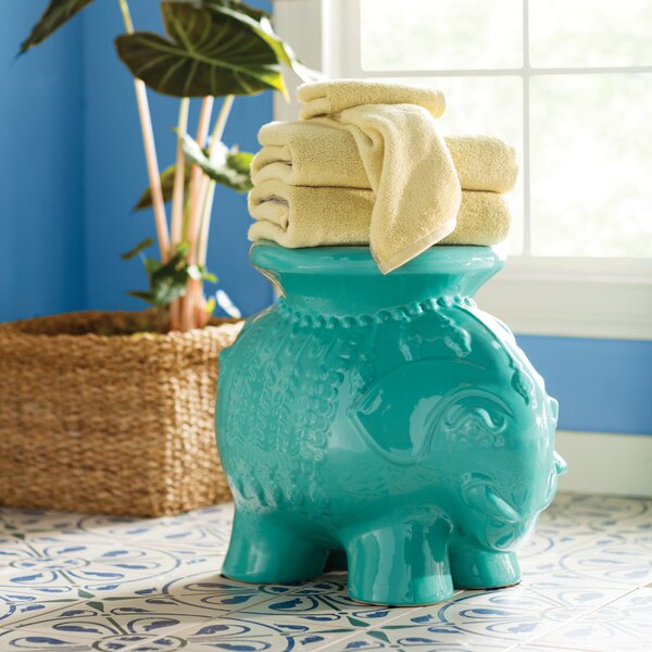 Modern Global Turquoise Ceramic Elephant Garden Stool Indoor