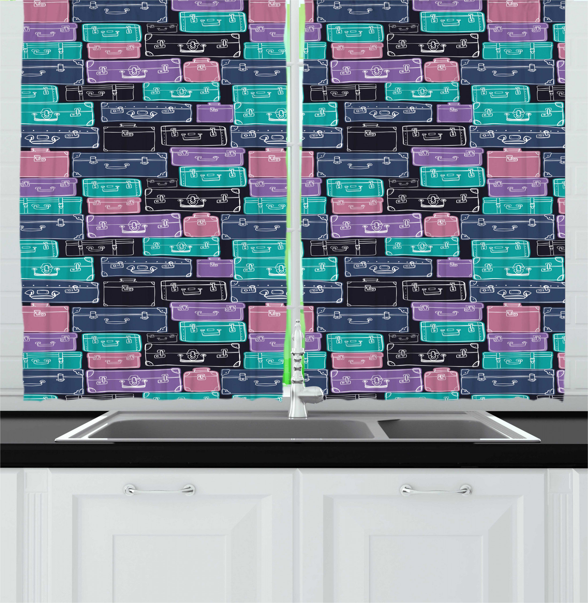East Urban Home Ambesonne Travel Kitchen Curtains Holiday Theme