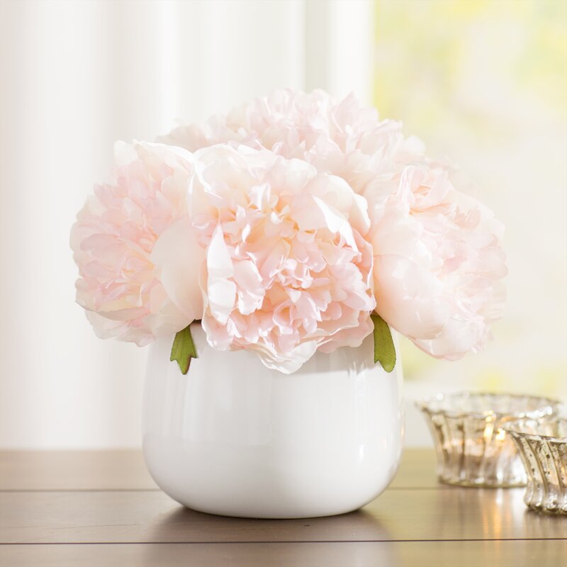 House Of Hampton Peony Floral Arrangement In Vase Reviews Wayfair