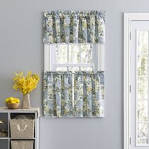 Floral Printed Tier Curtains for Kitchen Linen Textured Vintage 