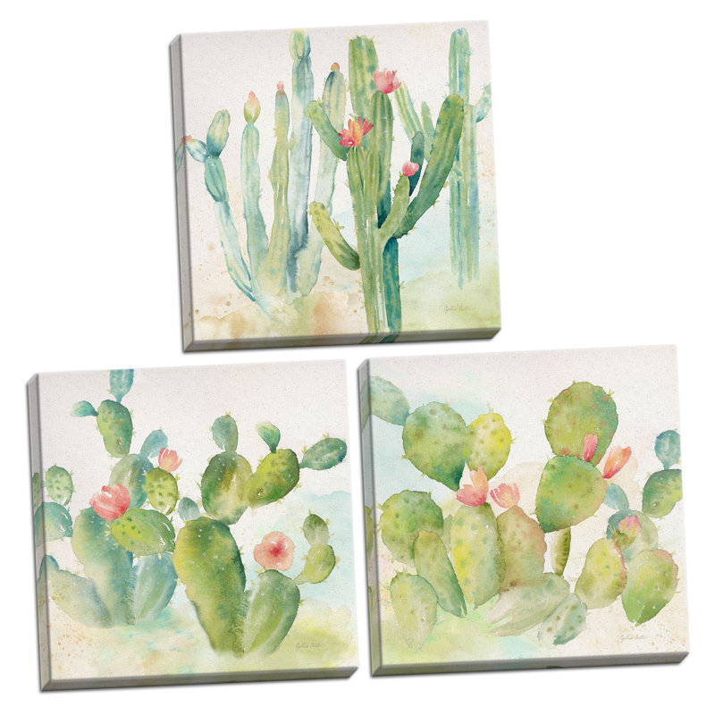Bungalow Rose Lovely Desert Cactus Print 3 Piece Watercolor
