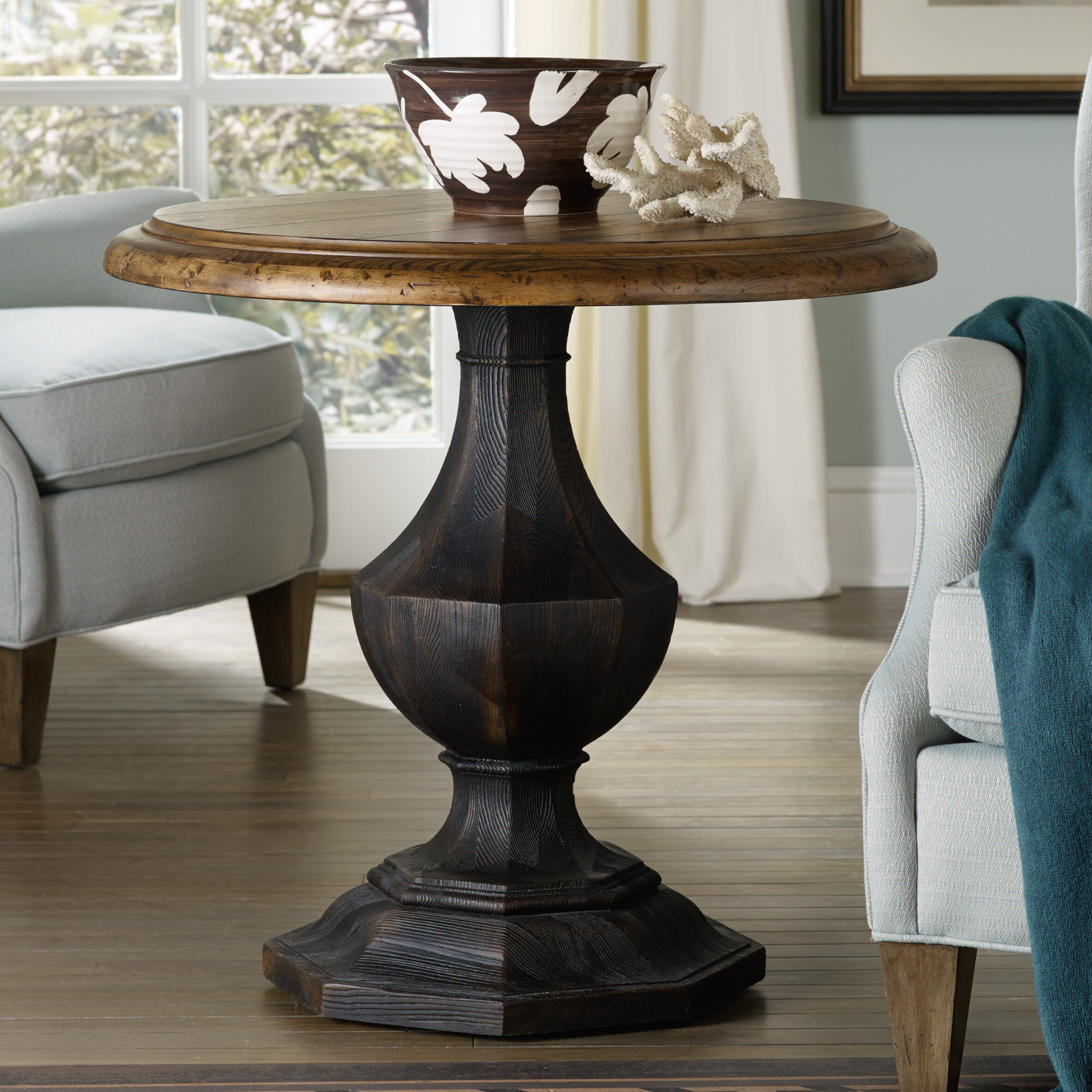 large round pedestal end table