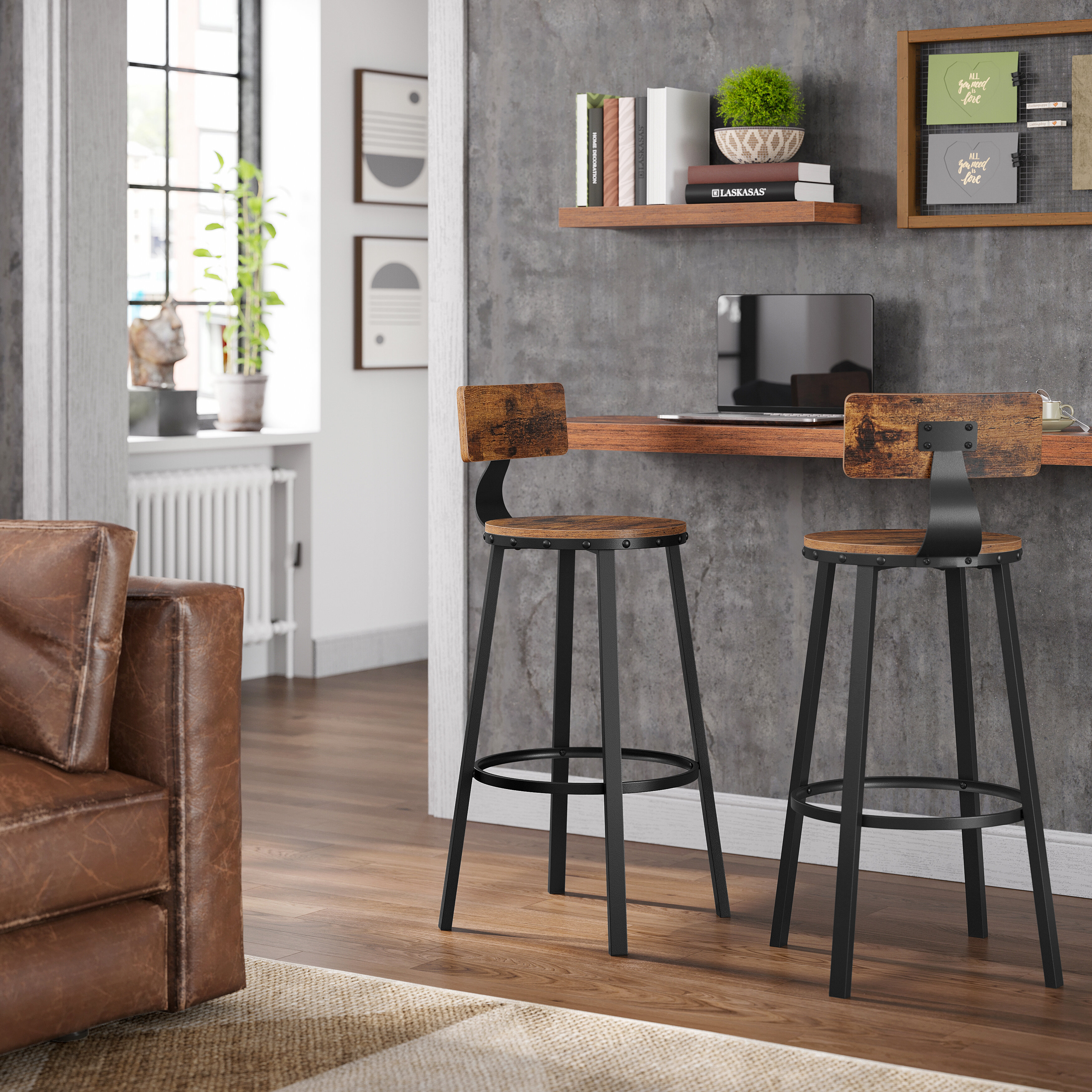 tall brown bar stools