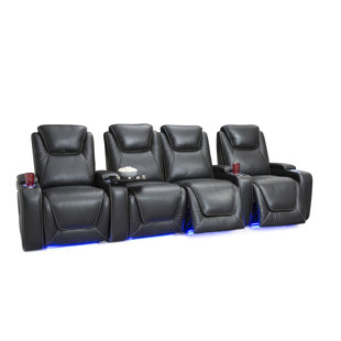 Leather Home Theater Row Seating (Row Of 4 With Middle Loveseat) by Latitude Run Modern