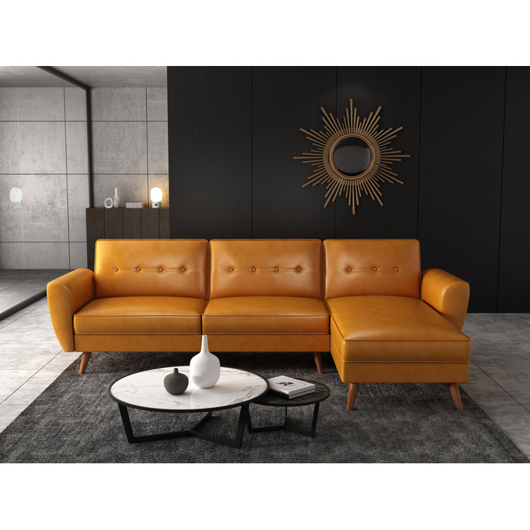 Industrial Lodge Home Gerrish 110 Wide Faux Leather Reversible Sofa Chaise Reviews Wayfair