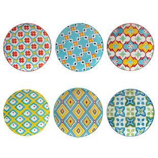 Multicolored Set of 4 Assorted Designs Certified International Nature Garden 6 Canape/Snack Plates 