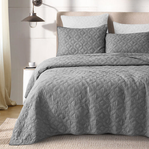 100/% Cotton Lightly Quilted Coverlet Set Aiden Blue Queen