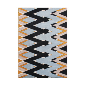 Kersh Zig Zag Rectangle Hand Tufted Wool Beige Area Rug