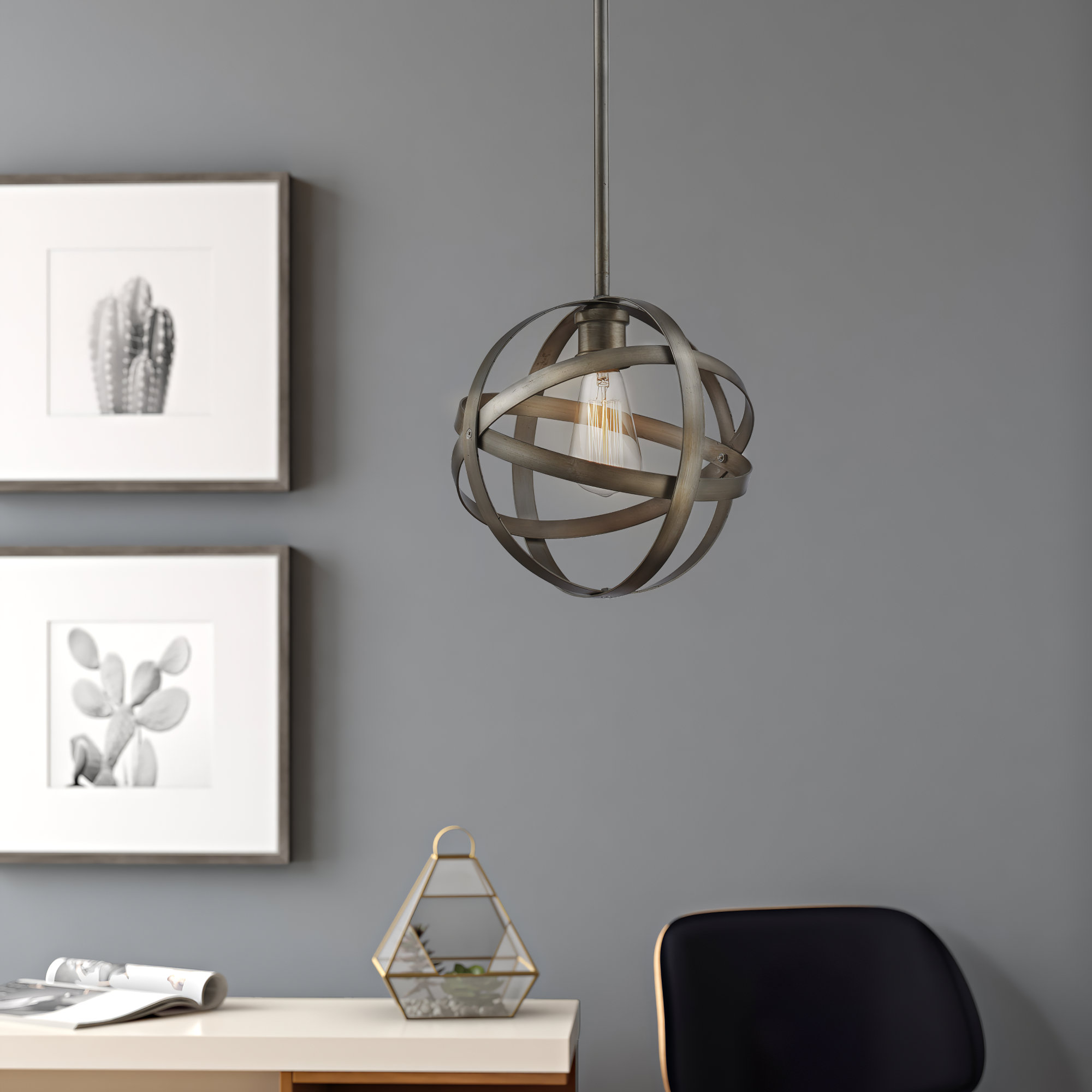 Wade Logan Ovgoros 1 - Light Single Globe Pendant Finish: Rubbed Oil Bronze Bronze/Silver/Oil Rubbed Bronze Small ( 7'' - 11'' wide) Metal pendant
