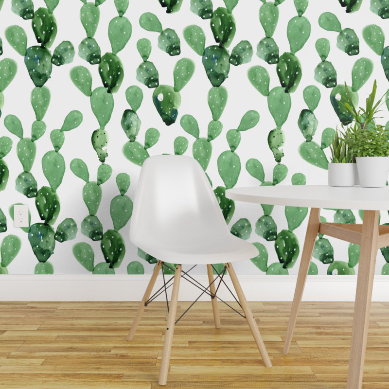 Ebern Designs Arcelia Watercolor Cactus 27 L X 24 W Wallpaper