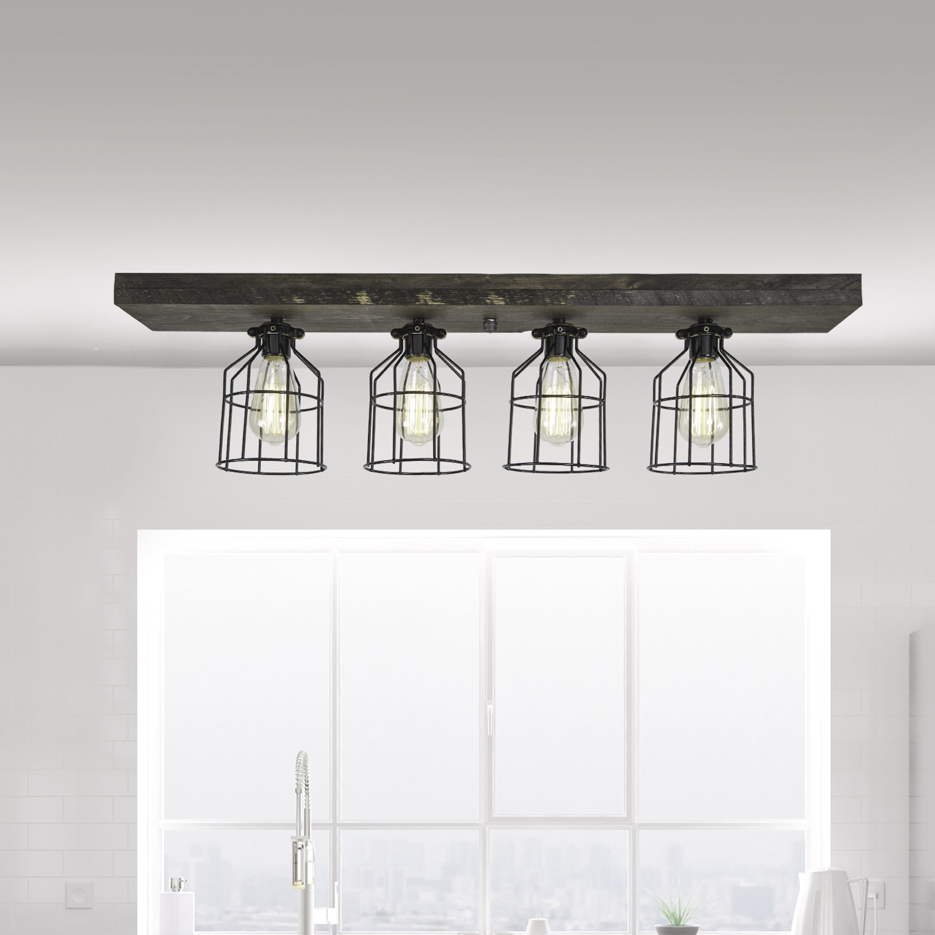 Gracie Oaks Balraj 4 Light 5 Caged Rectangle Flush Mount Gracie Oaks Balraj 4 Light 5 Caged