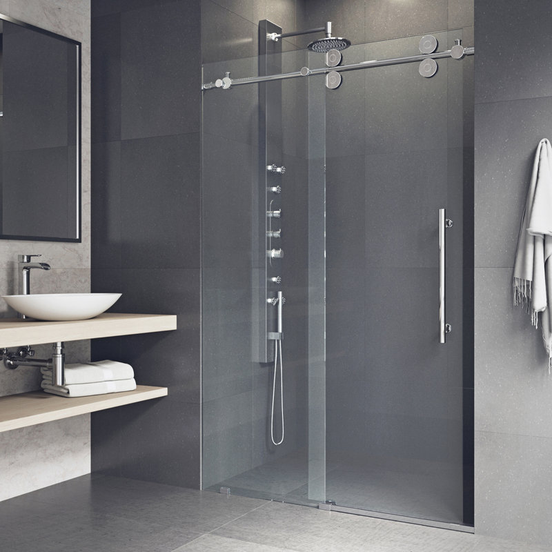 Elan 48 52 W X 74 H Single Sliding Frameless Shower Door With Rollerdisk Technology Reviews Allmodern