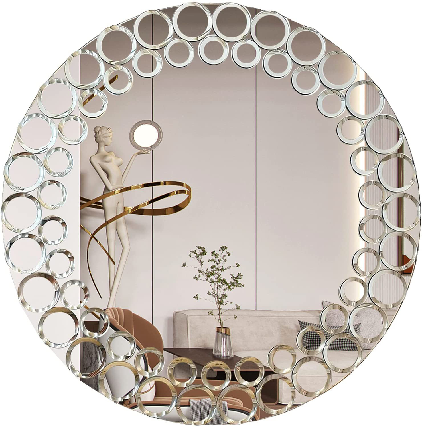 Round Wall Mirror.Glam Shower Mirror. Borderless Decorative Mirror For  Bathroom,Living Room,Bedroom And More