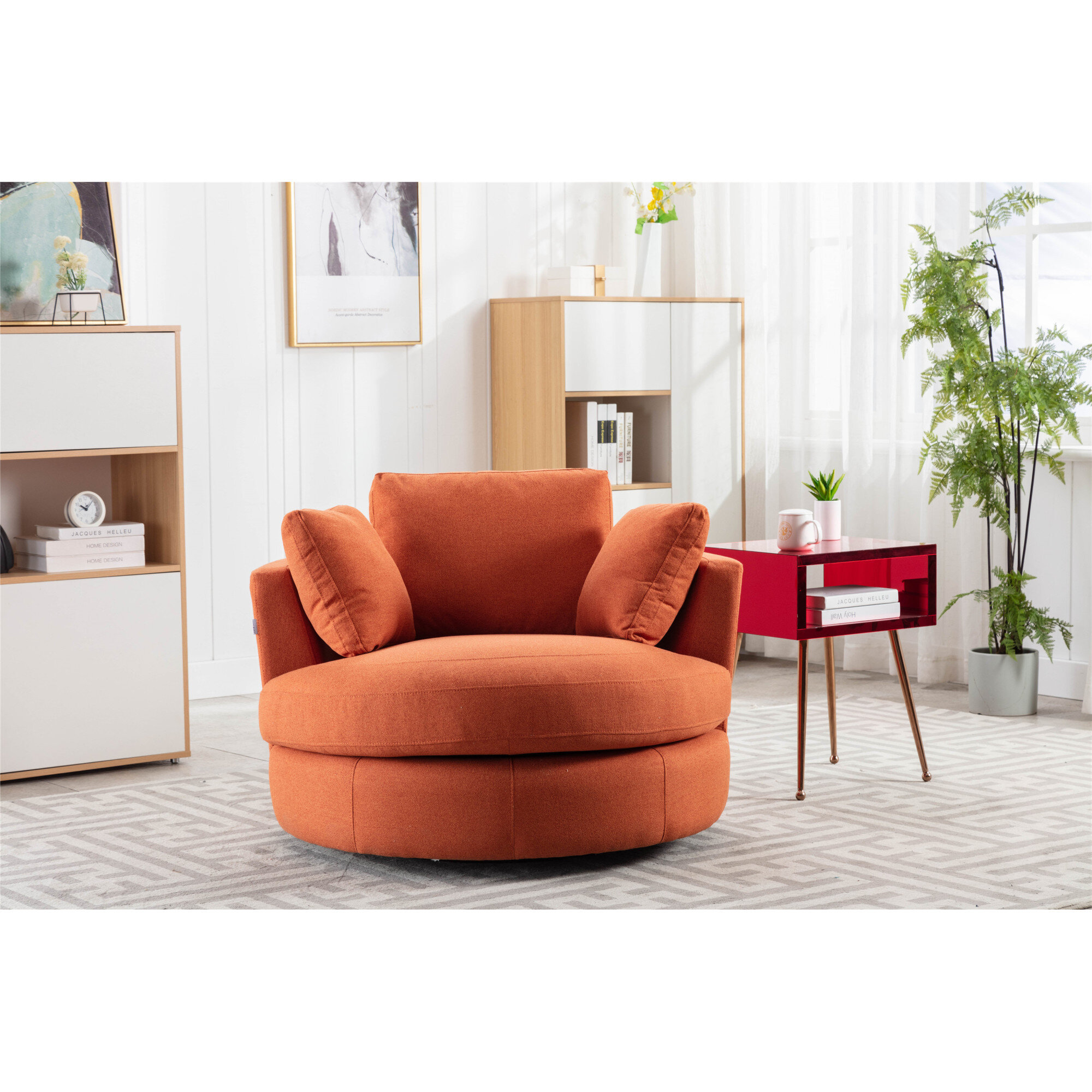 linen swivel barrel chair