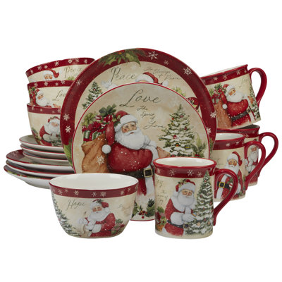 Certified International Holiday Wishes Dinnerware Set, (12 Plates and 2 Mugs)