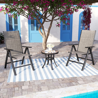 Alyah Metal Outdoor Dining Reclining Armchair with Pad