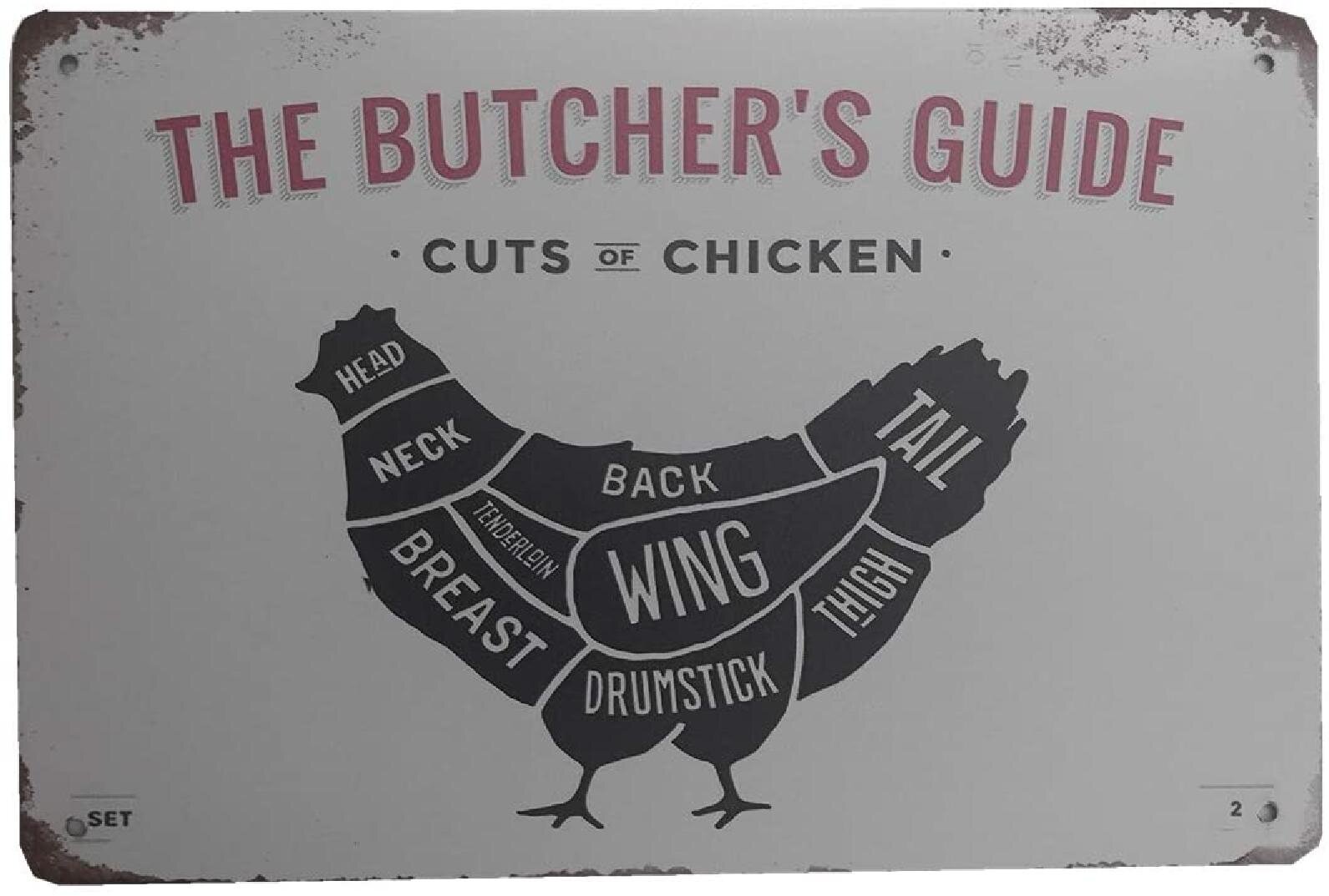 Metal Tin Sign the butcher's guide meat knives Decor Bar Pub Home Vintage 