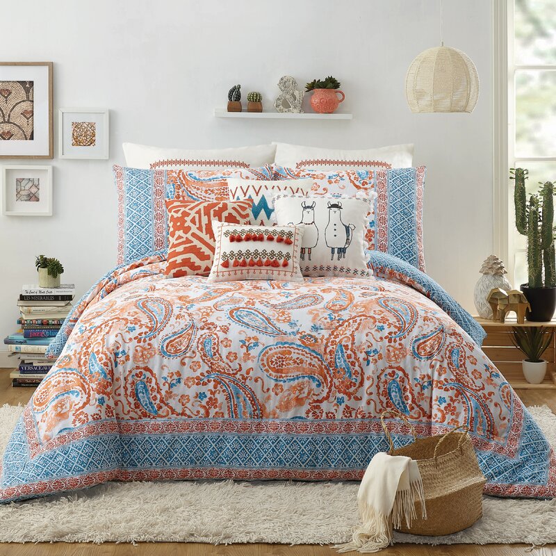 coral and blue baby bedding