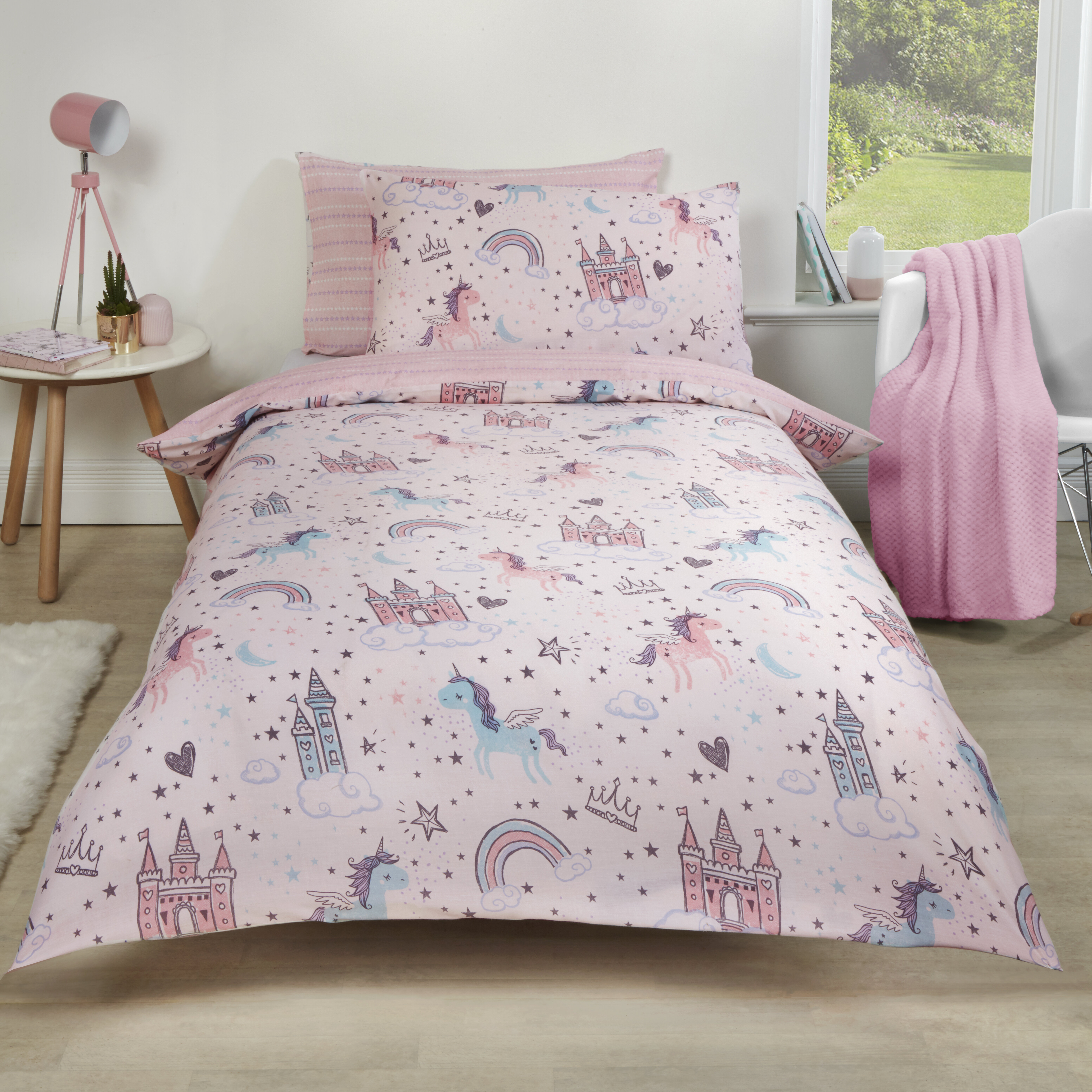 grey and pink single duvet set