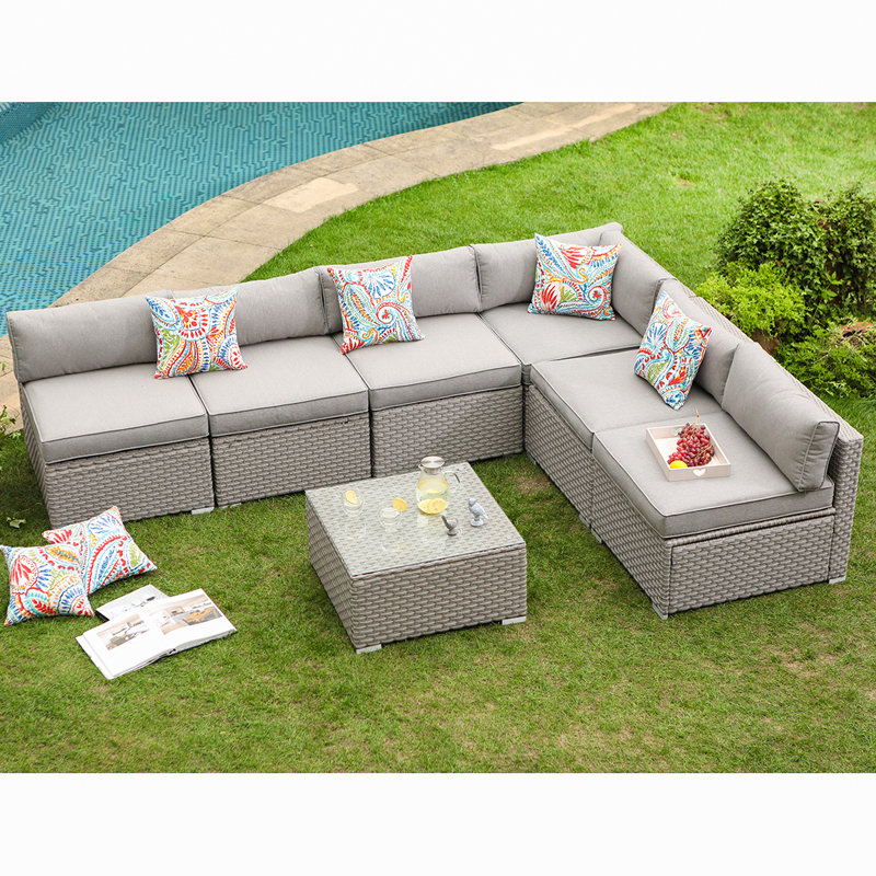 Wrought Studio Kemar 7 Piece Outdoor Furniture Set Warm Gray