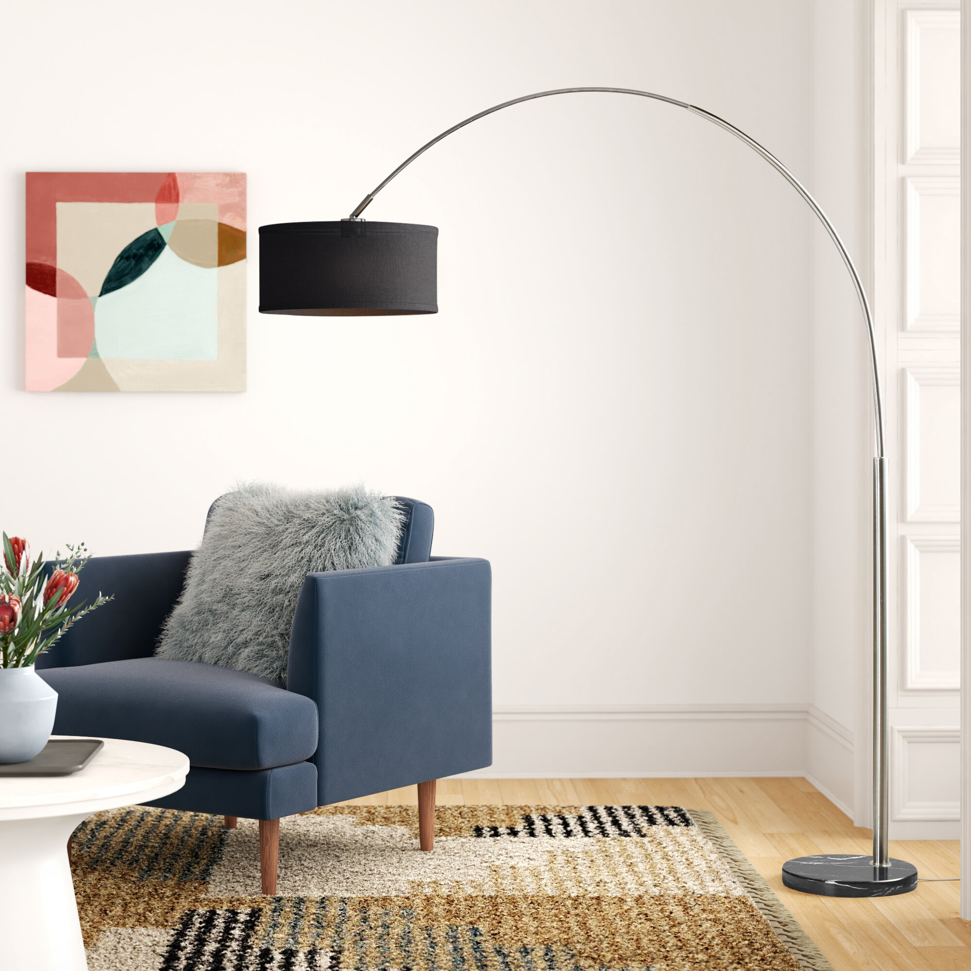 81" Tall Steel Adjustable Arch Arching Floor Lamp with Marble Base & Metal Shade 