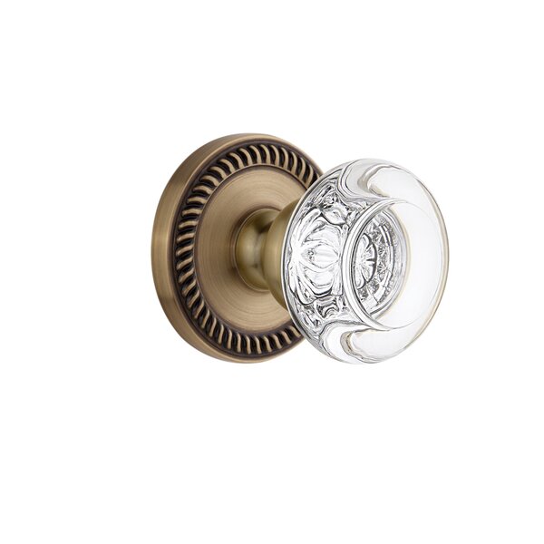2.375 Passage Grandeur Newport Rosette with Fifth Avenue Knob Vintage Brass 