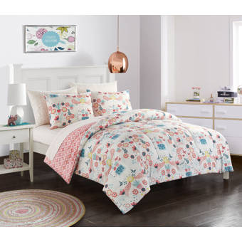 Rosalind Wheeler Mendelson Mainstays Kids Flowers And Llamas Reversible Comforter Set Wayfair