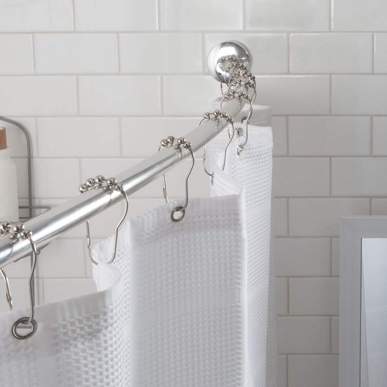 Chrome Flexible Bathroom Shower Curtain Rail Track Pole With Hooks Silver
