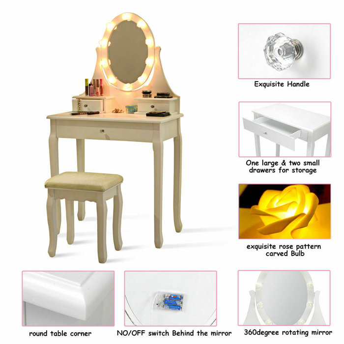 Astoria Grand Narelle 3 Drawer Makeup Vanity Set With Mirror