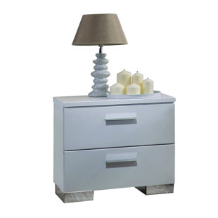 Go to store & view more images Press Contemporary Style Wooden Nightstand with Three Drawers and Metal Bracket Legs , White by Orren Ellis