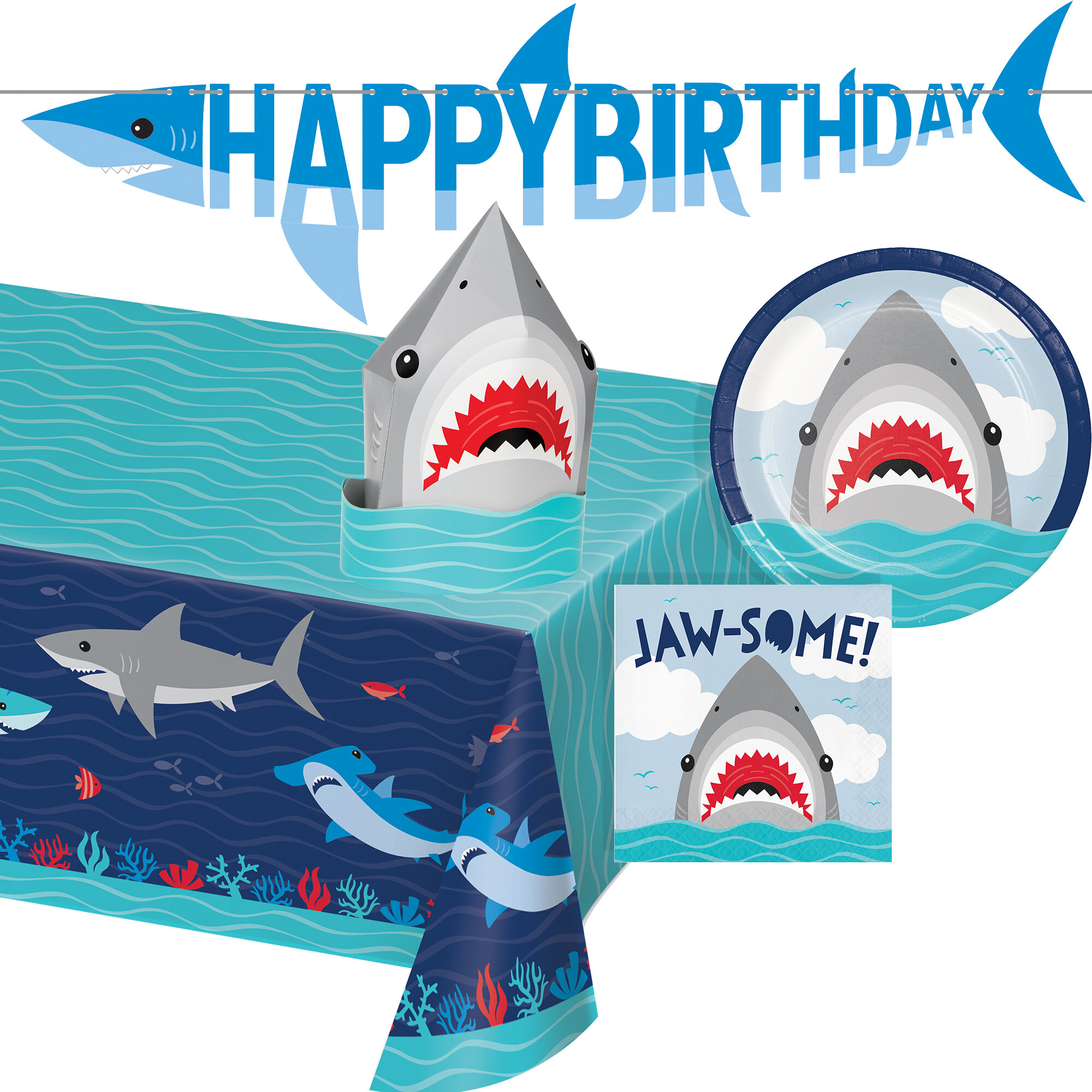 16 Count Creative Converting Shark Splash Birthday Party Invitations