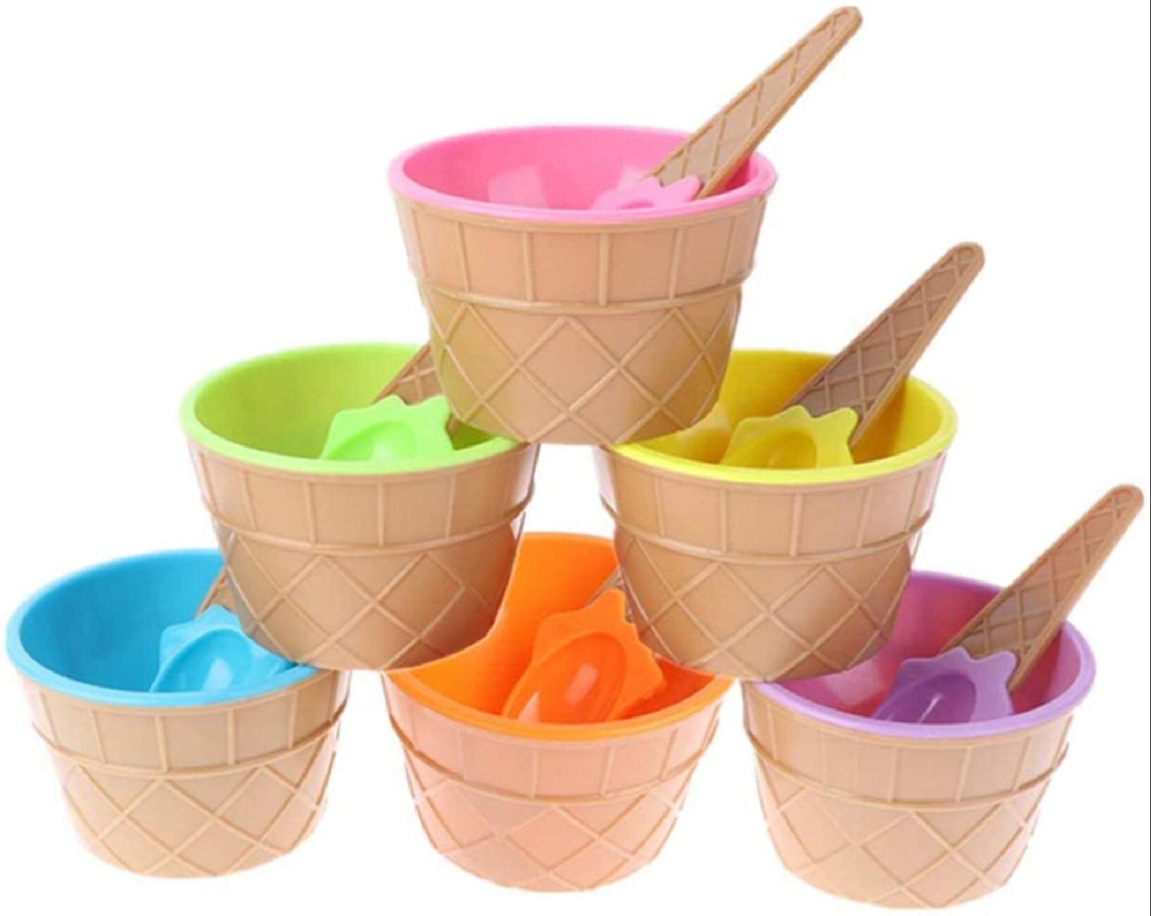 Kids Plastic Ice Cream Bowls Spoons Set of 4 Durable Cup Magic Color Change 