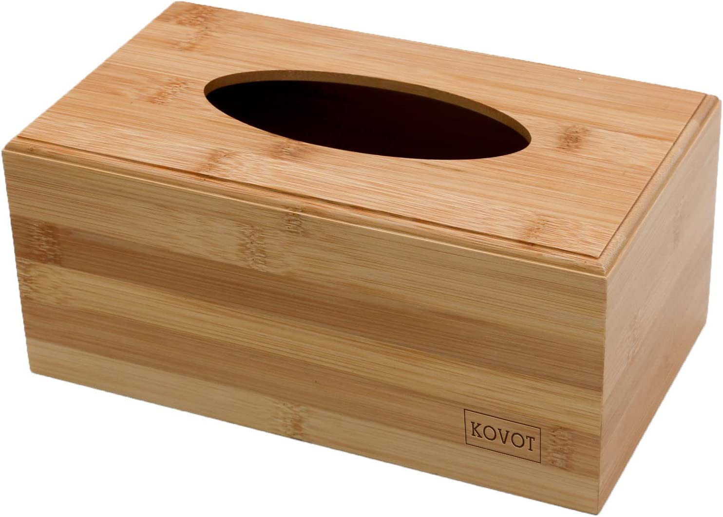 Kovot Rectangular Tissue Box Holder Natural Bamboo Tissue Box Cover